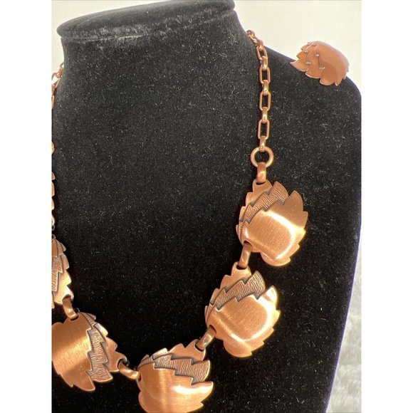Vintage Necklace Leaf Bronze Copper Tone Jewelry W/ Earrings - Picture 2 of 14